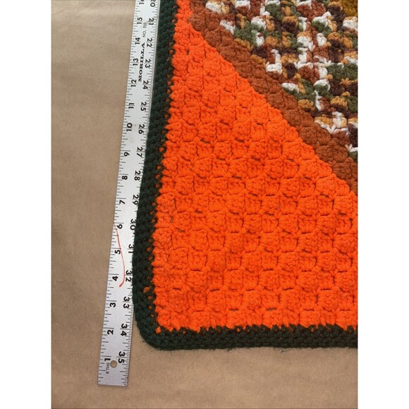 Crochet Blanket Handmade Small 34”x24” Orange And Green Multi Grannycore - Picture 2 of 7